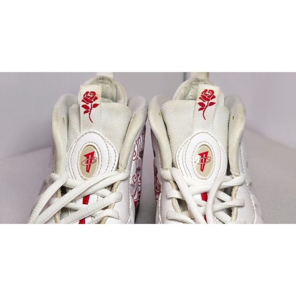Nike White & Red Roses Little Posite One Thank You Mid-Top Sneakers 4Y W5.5 M4 - Picture 6 of 11